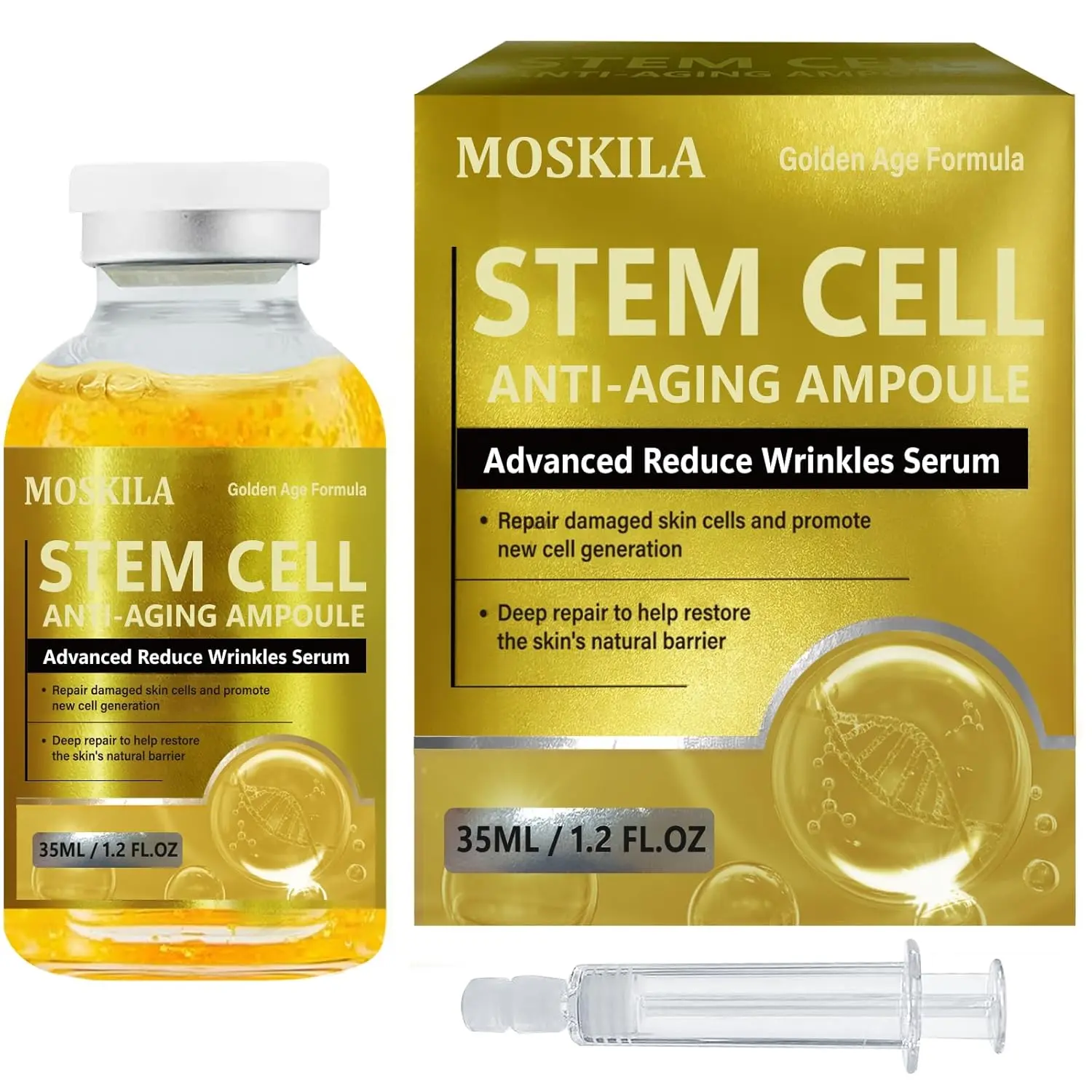 Stem Cell Microneedling Facial Serum with Dropper - Anti-Aging, Scar Repair Ampoule, Wrinkle Treatment, Gentle Hyaluronic Formula, Compatible with/Without Derma Roller, 1.2 Fl Oz, Skin Restore Support, Daily, Moisture, Sensitive, Skin Repair
