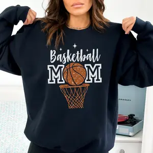 Basketball Mom Sweatshirt Basketball Hoop Faux Glitter Women's Pullover Fit Womenswear