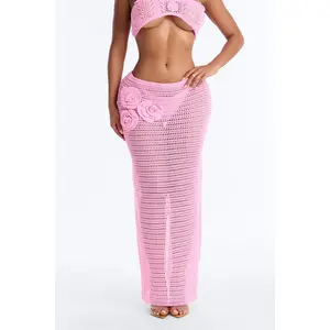 Beach Blossom Floral Swim Sheer Cover Up Skirt - Pink Beach Blossom Floral Swim Sheer Cover Up Skirt - Pink