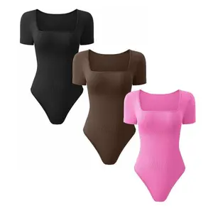 Women'sSolidSquareNeckBodysuits,CasualCurvyShortSleeveBodysuitforDailyWear,TummyTuckGarment,LadiesClothesforAllSeasons,ShapewearBodysuit,WaistTrainerWomen,Womenswear