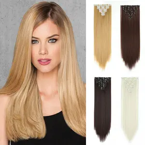 24 Inch Women's Hair Extensions 7-Pieces with 16 Clips Long Straight Synthetic in Hairstyle Blonde Hairpieces False Hair Daily & Costume Party Use Matching Classic Wig Pieces