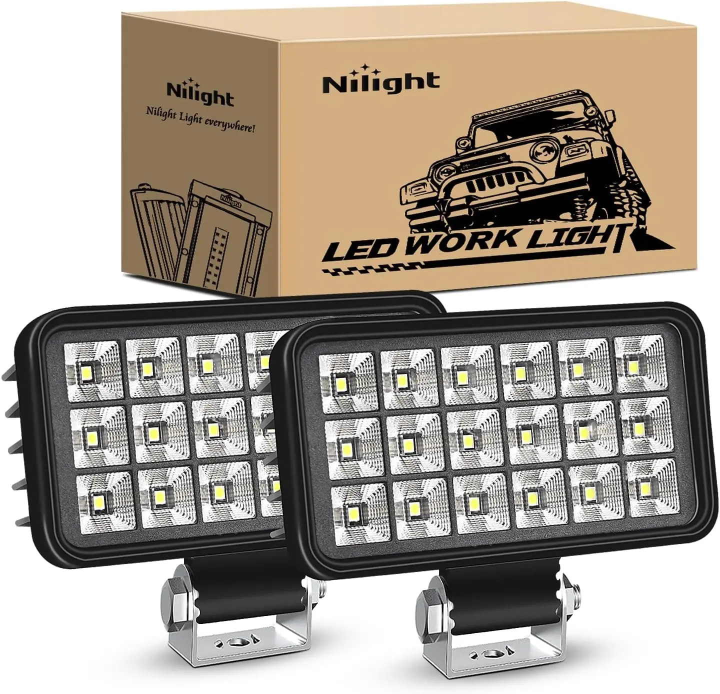 Nilight 4.4 in Square Utility LED Work Lights with Integrated Toggle Switch, 2-Pack 36W High Brightness Spotlights for Heavy Equipment Off Road Vehicles, Light Bulbs, Father's Day Gift, Off Road Lights, Ditch Lights