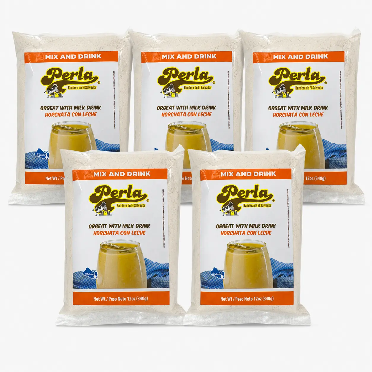 Perla Orgeat with Milk Drink Mix (Horchata con Leche) 12 oz, Pack of 5