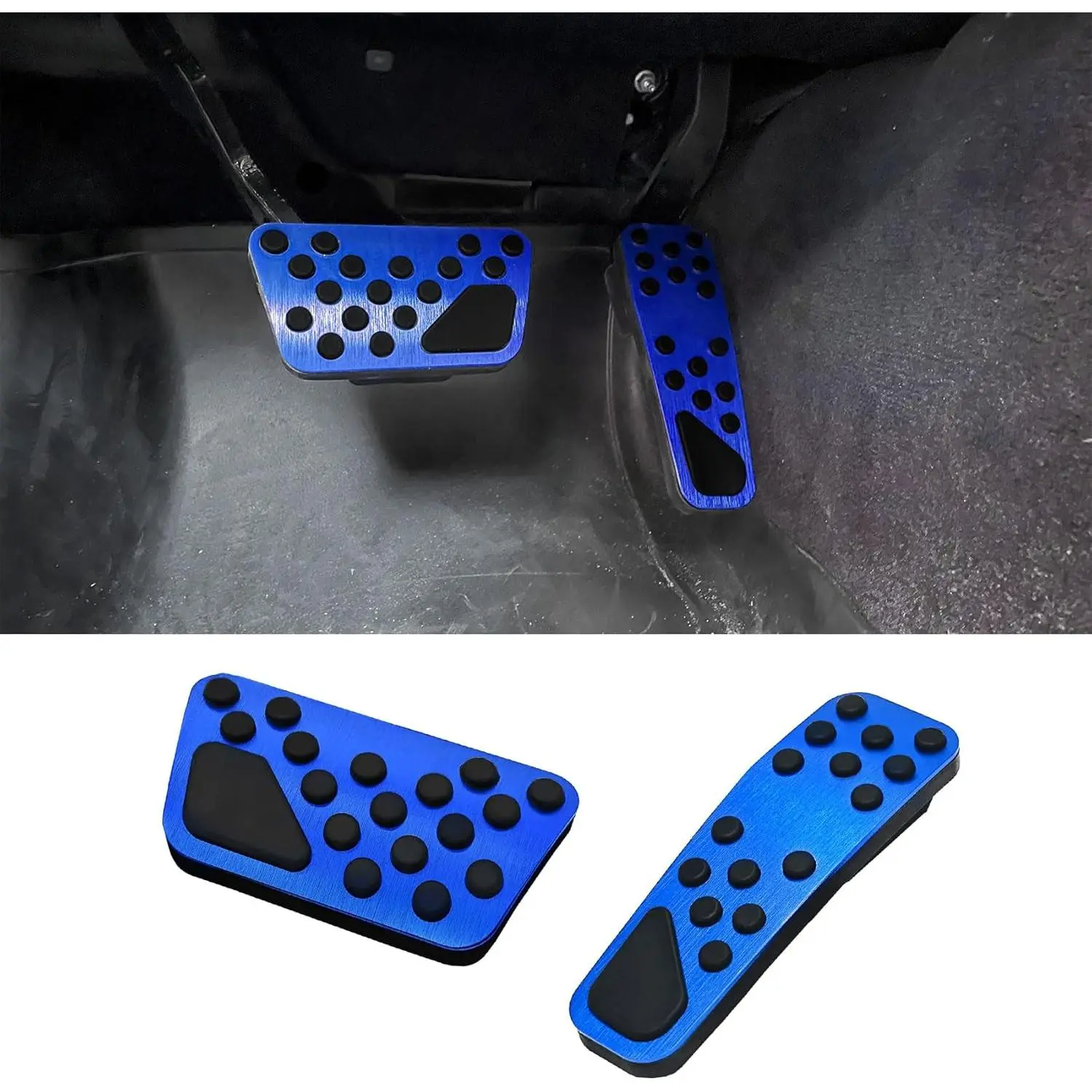 Car Foot Pedal Cover Set, Classic Aluminum-Alloy+Rubber Anti-Slip Gas and Brake Pedals, No-Drilling Automotive Interior Replacement Accessories