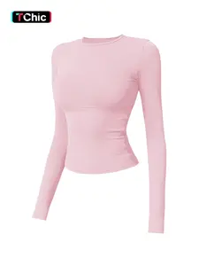 Women's Solid Long Sleeve Sports Tee, Sporty Round Neck T-shirt for Yoga Gym Workout Running, Ladies Sportswear for Spring & Fall, Gym Performance Top