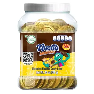 Nucita Monedas Vitrolero -Candy Coins Natural Chocolate Flavored, 120 Pieces Jar