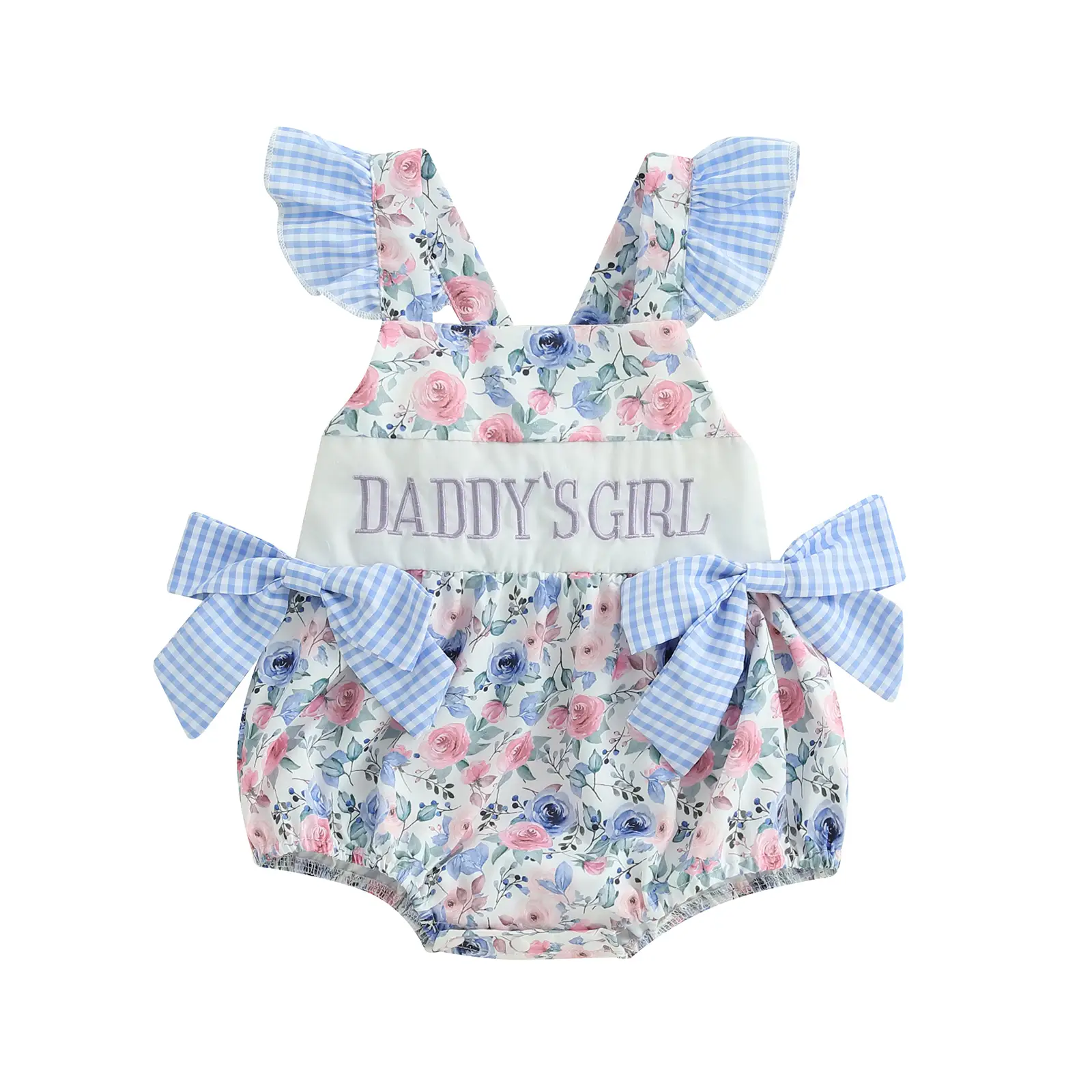 Newborn Baby Girl Cute Fathers Day Daddys Girl Outfit Fly Sleeve Flower Print Bow Romper Infant Bodysuit Summer Clothes #Springtok