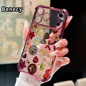 Phone Case for iPhone 17 Pro Max 16 15 Plus Air 14 13 12 11 E Treasure Ornament Array Pattern Electroplating Transparent Silicone Drop-proof Protective Cover