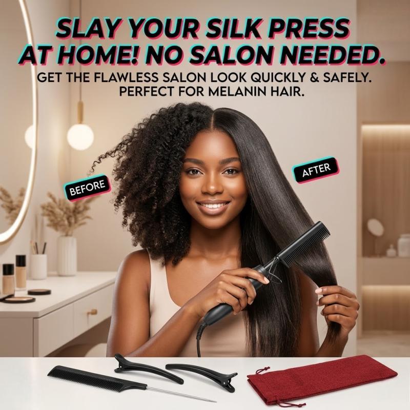 Professional Hot Comb for Black Hair, Electric Hair Straightener Comb for Wigs, Natural Hair, Silk Press & Edge Styling