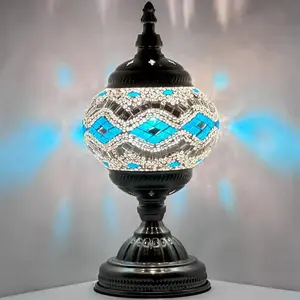Moonlit Silver Blue: Vintage Mosaic Night Lamp