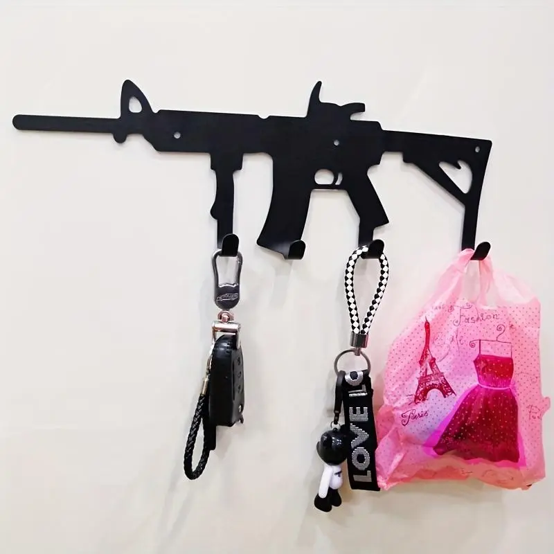 1pc Key Holder Black Gun-Shaped Wall Mounted, Space Saver Hook for Home Entryway & Halloween Festive Decor, Metal