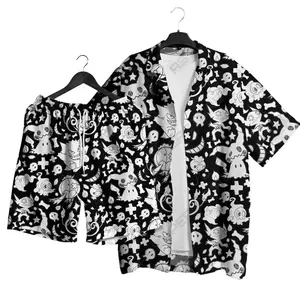 Genpoke PKM Hawaiian Shirt Set – Tropical Button-Up Shirt, Summer Beach Short, Funny Unisex Vacation Outfit, Family Matching for All Ages,  Shirt Gift