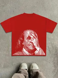 Men's Benjamin Franklin Graphic Print Round Neck Tee, Fashion Casual Loose Short Sleeve T-shirt, Men's Summer Top for Daily Wear, Tropical