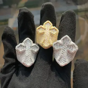 Hip Hop Explosive Zircon Cross Ring Personality Accessories Trendy Men's Rings men black friday vvs d color Synthetic Moissanite King diamond Beating Heart Necklace Silver Twisted Rope Chain Customized Stainless Steel vvs1 clarity star flip bracelet carat