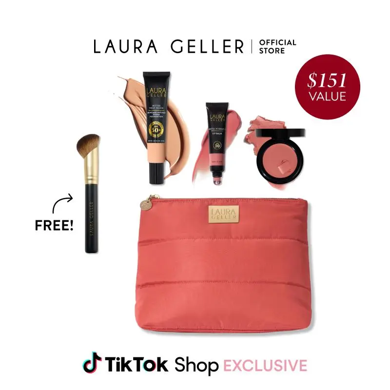 Laura Geller Good Skin SPF Kit (4PC) with SPF 50 Foundation, SPF 30 Shine n Shield Lip Balm, Wonder Balm, Makeup Bag, and FREE Brush Laura Geller Good Skin SPF Kit (4PC) with SPF 50 Foundation, SPF 30 Shine n Shield Lip Balm, Wonder Balm, Makeup Bag, and FREE Brush