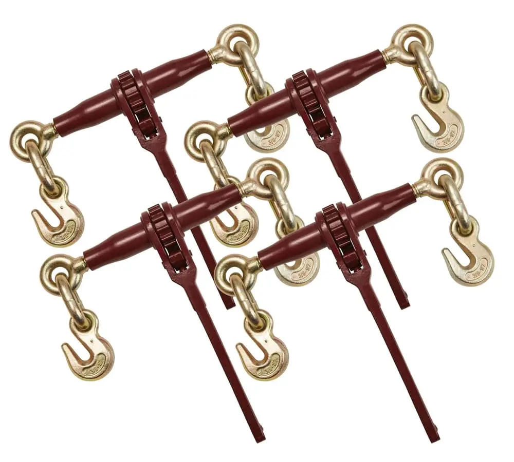 4 Pack 3/8" - 1/2" Pro Heavy Duty Ratchet Load Chain Binder with with Grab Hooks - 12,000 Lbs Working Load Limit - Heavy Swaged Barrel Cold-Drawn Tubing for Increased Strength