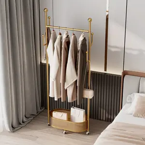 Wheeled Movable Coat Rack | Floor-Standing Rack | Multi-Functional Home Clothes Hanging & Storage Rack | Living Room & Bedroom Garment Hanger