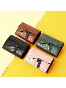 European and American fashion short small card holder, coin purse, card holder, wallet for women, high-end luxury, multi-card slot, crocodile pattern 70% off foldable