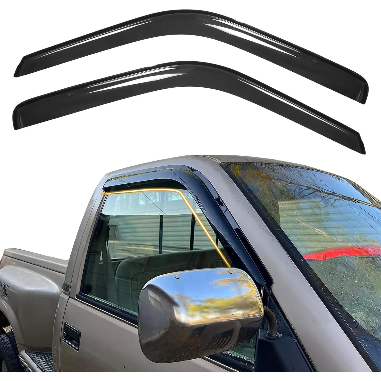Tape On Window Visor Deflectors Compatible with 1988-1998 Chevy C & K Reg Cab Pickup, Acrylic Slim Style Smoke Tinted Window Rain Guards, Sun Wind Side Vent Visor Set, 2 Piece