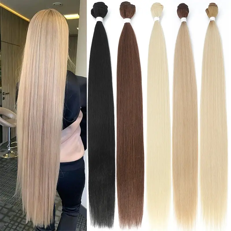 2026 New Bone Straight Hair Bundles Salon Natural Hair Extensions Fake Fibers Super Long Synthetic Yaki Straight Hair Weaving Full to End