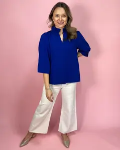 Royal Blue Renegade Textured Ruffle Collar Top