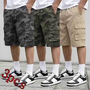 Men's 3-Pack Camo Cargo Shorts with Multiple Pockets, Lightweight Breathable Drawstring Casual Shorts for Running, Climbing, Hip-Hop Dance, Commuting & Sports