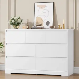 7 Drawer Double Dresser, 47.2"W Contemporary Wood Chest of Drawer Storage Cabinet for Bedroom Living Room, White 7 Drawer Double Dresser, 47.2"W Contemporary Wood Chest of Drawer Storage Cabinet for Bedroom Living Room, White