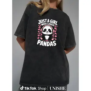 100% Cotton Washed Tee – Cute Panda Print Unisex Casual Shirt