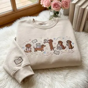Embroidered Dachshund Book Lover Swweatshirt, Reading Wiener Dog Tee, Bookish Shirt, Dog Moms Gift