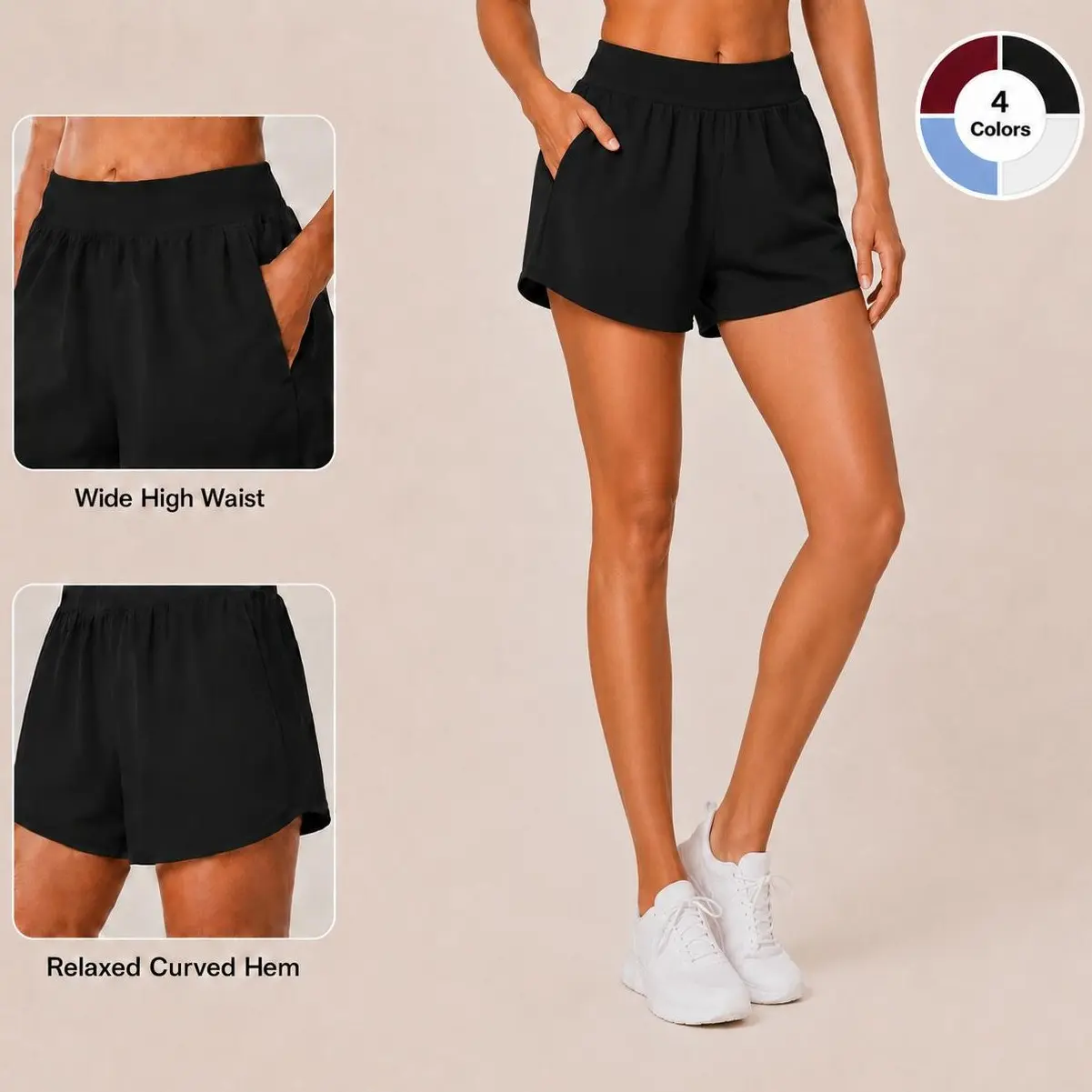 High Waisted Curved Hem Workout Shorts with Built In Liner for Gym Training