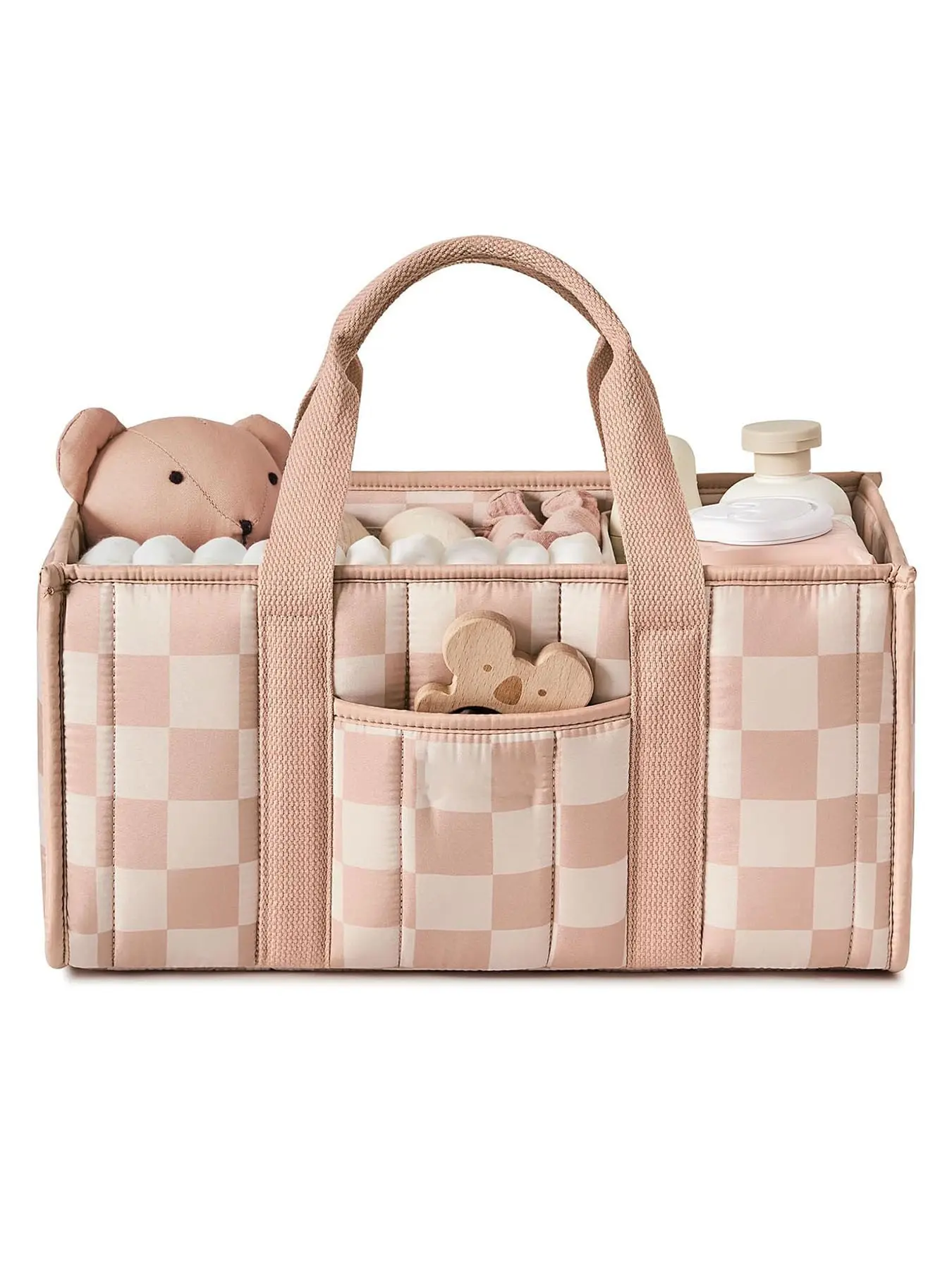 Checkered Diaper Caddy Organizer, Stylish Nursery Storage Basket, Perfect Baby Shower Gift, Essential Newborn Items, All-Season Use, Travel Diaper Tote, Diaper Bag