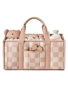 Checkered Diaper Caddy Organizer, Stylish Nursery Storage Basket, Perfect Baby Shower Gift, Essential Newborn Items, All-Season Use, Travel Diaper Tote, Diaper Bag