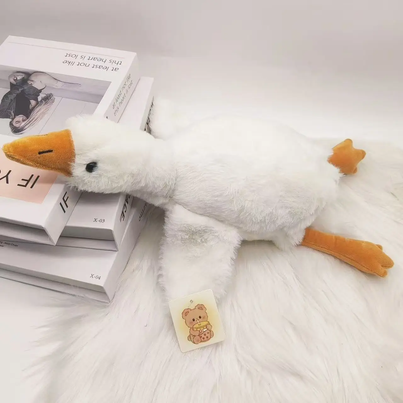 Soft Fluffy Lying White Goose Plush Toy Hugging Pillow Stuffed Animal Gift