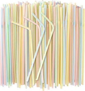 150PCS Disposable Plastic Drinking Straws - Flexible Straws Disposable Long Colorful PP Plastic Striped Assorted Colors for Home Use Milk Juice Drinks