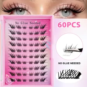60 Cluster Self-Adhesive Eyelash Clusters No Glue Needed Cat Eye Look Fine Soft Lashes Visually Lengthen Eye Shape Makeup Diy Eyelash Extensions Extension Kit