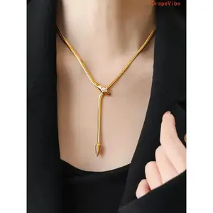 Snake Shaped Pendant Necklace 18K Blade Chain Stainless Steel With Snakeskin Print Stylish Daily Wear Fashion Jewelry