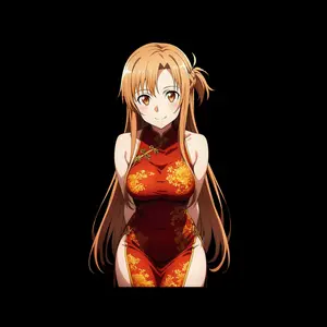 Asuna Yuuki Red Cheongsam Waifu Sticker, Elegant Anime Girl Art, Asian Dress Aesthetic Vinyl Decor