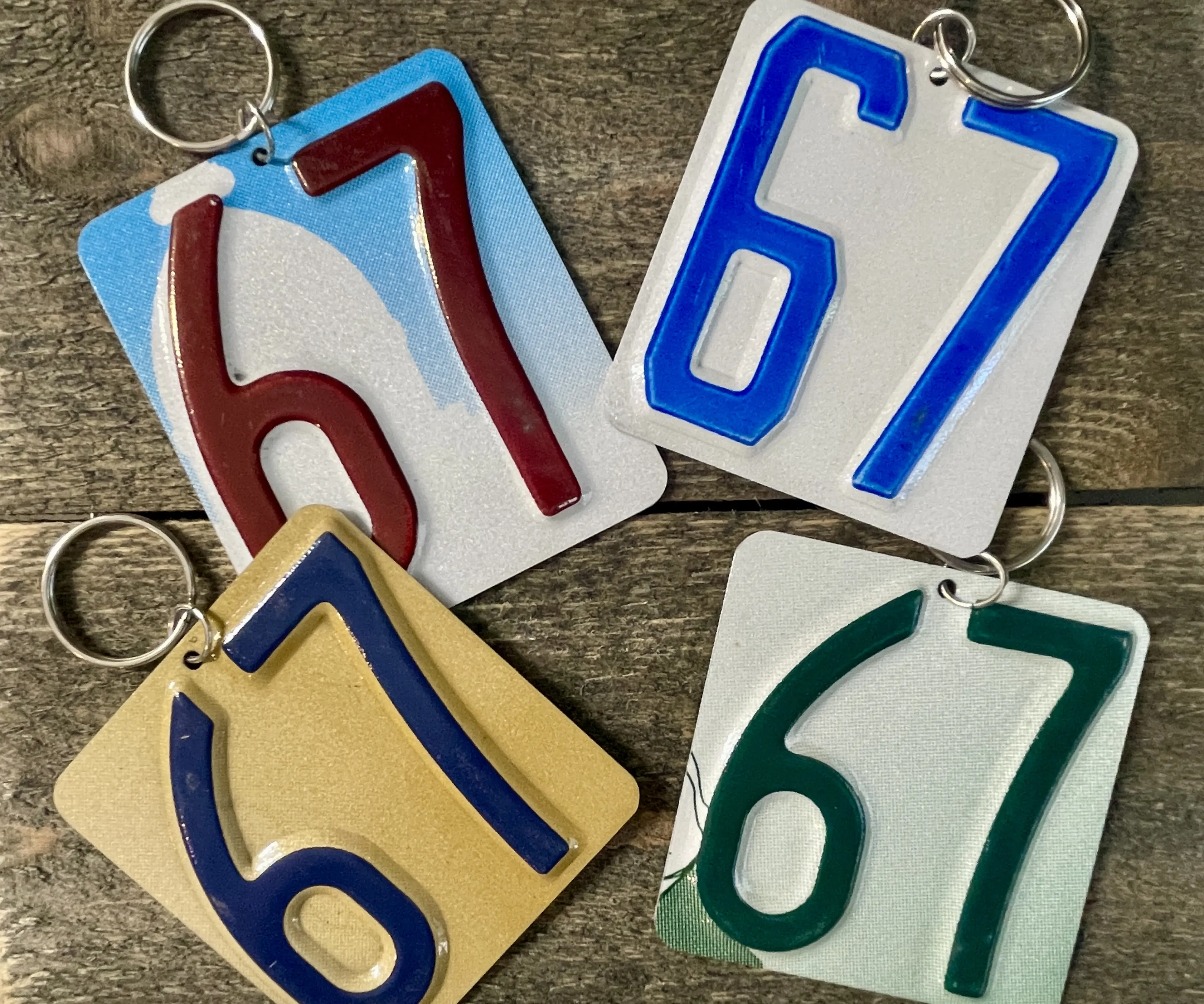 67 License Plate Keychain 6-7 Keychain in Vibrant Colors for Stylish Accessory, Bag Zipper Pull Sports Number