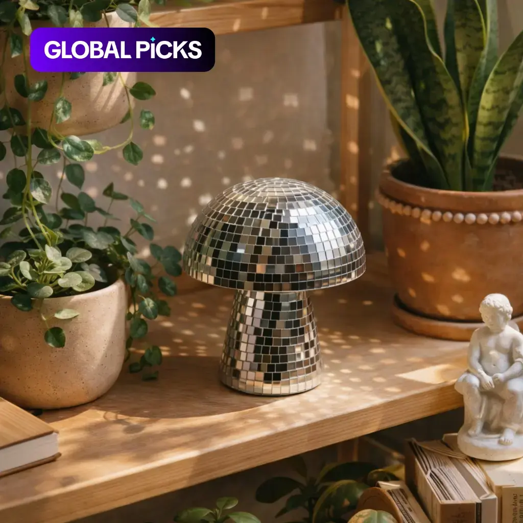 Mushroom-Shaped Mirror Disco Ball Figurine Ornament, 1 Count Cute Reflective Decorative Supply for Home Party and Festival, Living Room Interior Decoration, Ideal Gift #GLOBAL PICKS