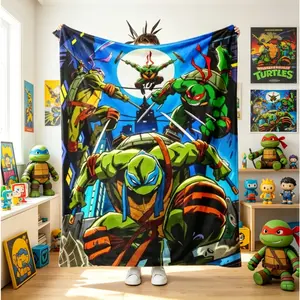 Anime Ninja Turtles Green Hero Team Flannel Blanket, Soft Warm Cozy Fleece Throw for Adults Kids, Gamer Room Dorm Bed Sofa Decor, Fan Collection Christmas Gift
