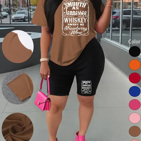 Summer New Women's Short Sleeve and Shorts Set, Casual Sporty Athletic Letter Print, Comfortable Fitted Two-piece T-shirt and Shorts for Outdoor Activities, Activewear Clothing, Casual Sportswear, Workout Sets, Sport Casual Outfit