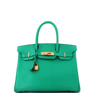 Pre-owned HERMÈS Leather Tote Bags REBAG Hermes Birkin Handbag Vert Jade Epsom with Gold Hardware 30 by Rebag