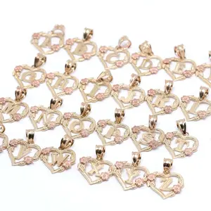14KT Gold Heart Letters A-Z with Flowers Delicate and Beautiful