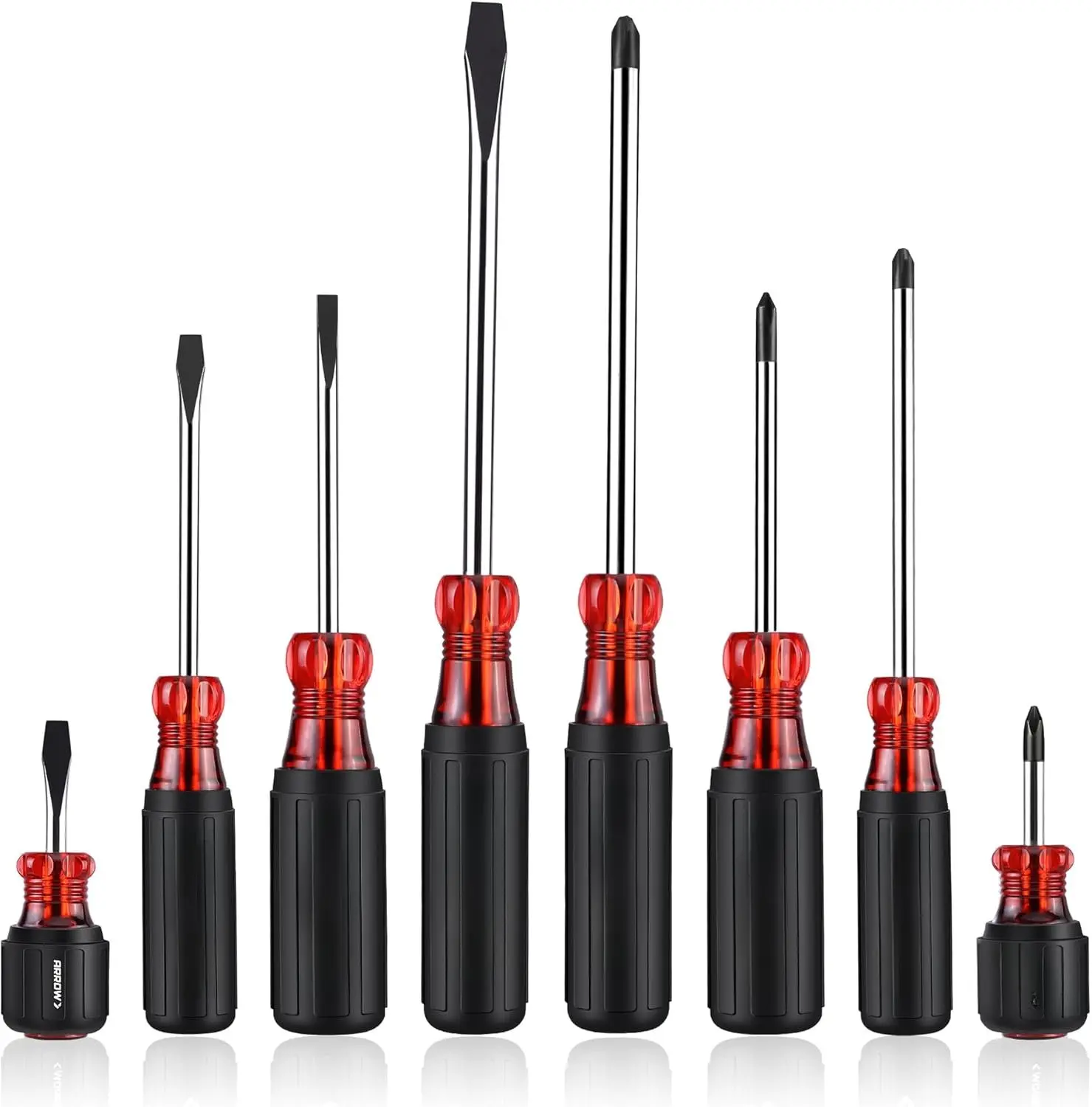 8 count   Set, Professional S2 Steel Screw Driver Kit with Non-Slip Cushion Grip, Stubby Screwdrivers,  Phillips and Flathead Tips, for Home and Industrial Use