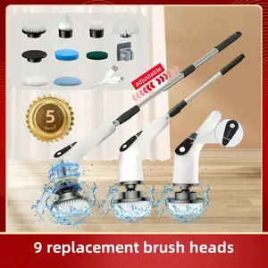 Electric Spin Scrubber, Cordless Shower Scrubber, Cleaning Brush, with 9 Replaceable Brush Heads and 3 Adjustable Extension Handle, 5 Adjustable Speeds for Bathroom, Kitchen, Tile, Floor, Household Cleaning Supplies