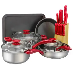 MegaChef  Aluminum Cookware Combo Set, Red - 22 Piece