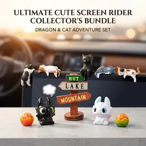 5Pcs Cute Car Accessories for Women, Mini Screen Rider Dashboard Decor, Cartoon Cat & Dragon Auto Interior Decorations Cute Collectible Figurines Resin Animal Sculptures