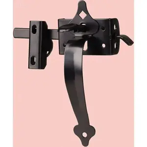Heavy Duty Self Locking Gate Latch - 8 Inch Handle Steel Hardware - Outdoor Swing Gate Kit for Wooden Fence - Black Finish - Rust Resistant Secure Latch adjustable  door  hinge