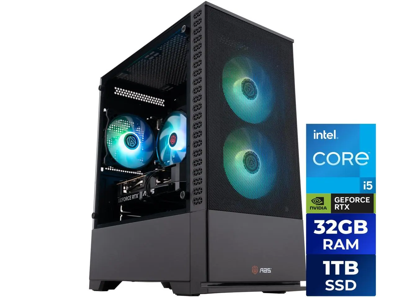 ABS Cyclone Aqua Prebuilt Gaming PC - Windows 11 - Intel Core i5-14400F - GeForce RTX 5060 8GB - DLSS 4 - 32GB DDR4 - 1TB NVMe SSD