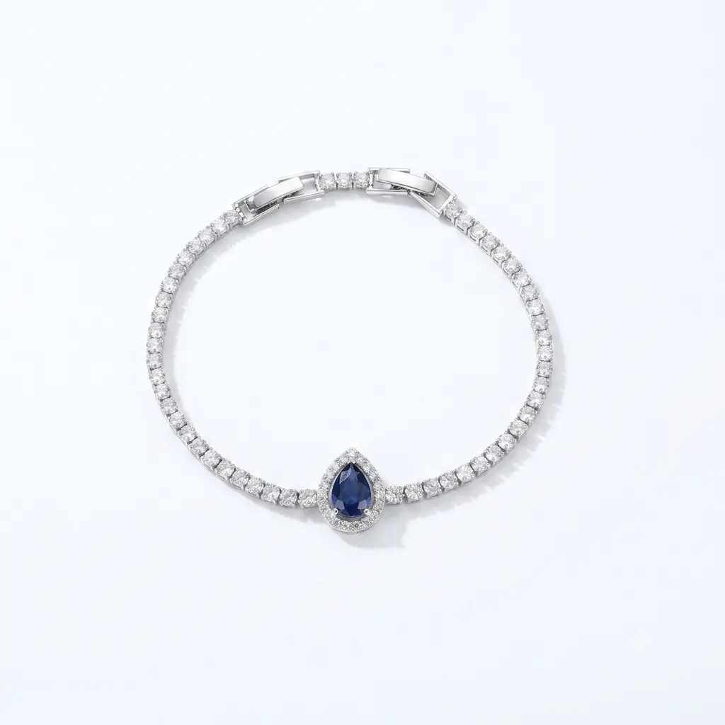 Artificial Diamond Bracelets & Bangles for Women, Classic Tennis Style with a Shiny Blue Pear-Cut Cubic Zirconia and Teardrop Halo, Shiny Blue Bracelets & Bangles, Crystal Bezel Bracelets & Bangles